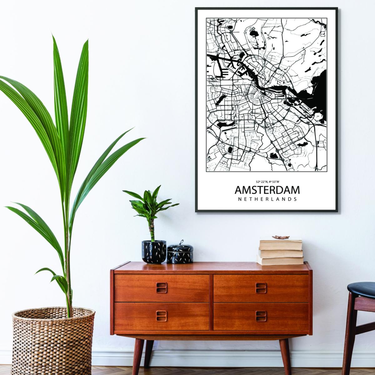 Black Map Of Amsterdam Netherlands Extra Small Stanley Print House – image 3