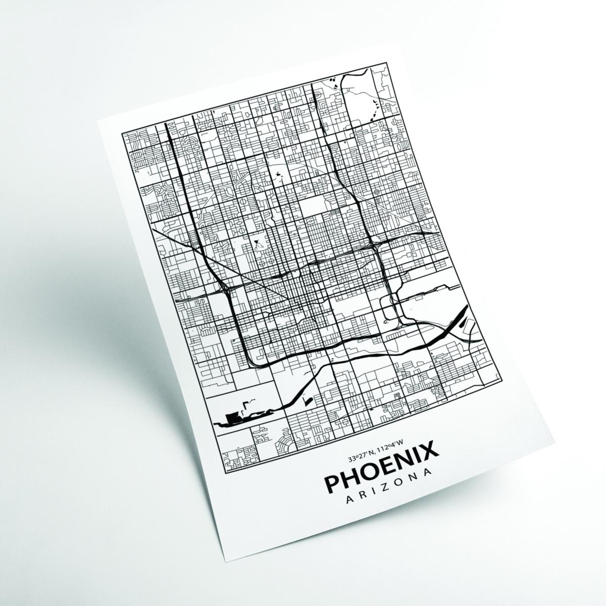 Black Map Of Phoenix A2 420 X 594Mm Stanley Print House – image 2