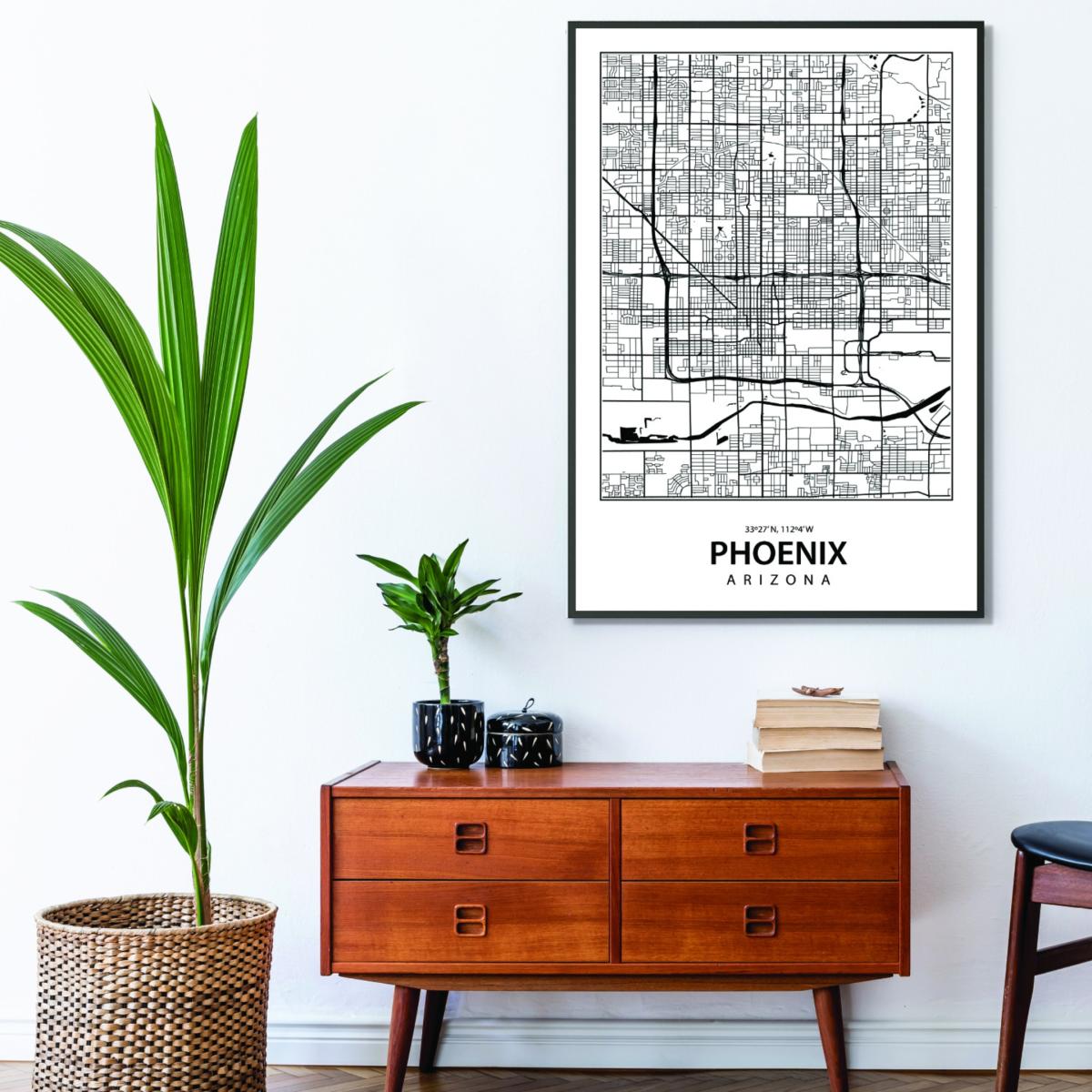 Black Map Of Phoenix A2 420 X 594Mm Stanley Print House – image 3