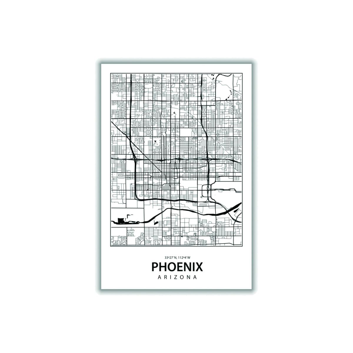 Black Map Of Phoenix A2 420 X 594Mm Stanley Print House – image 1