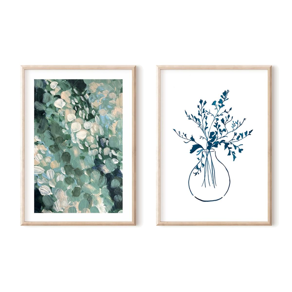 Green / Neutrals Summertime Blooms And Whimsical Greenery - Print Pair A3 297 X 420Mm Emily M Art & Design – image 1