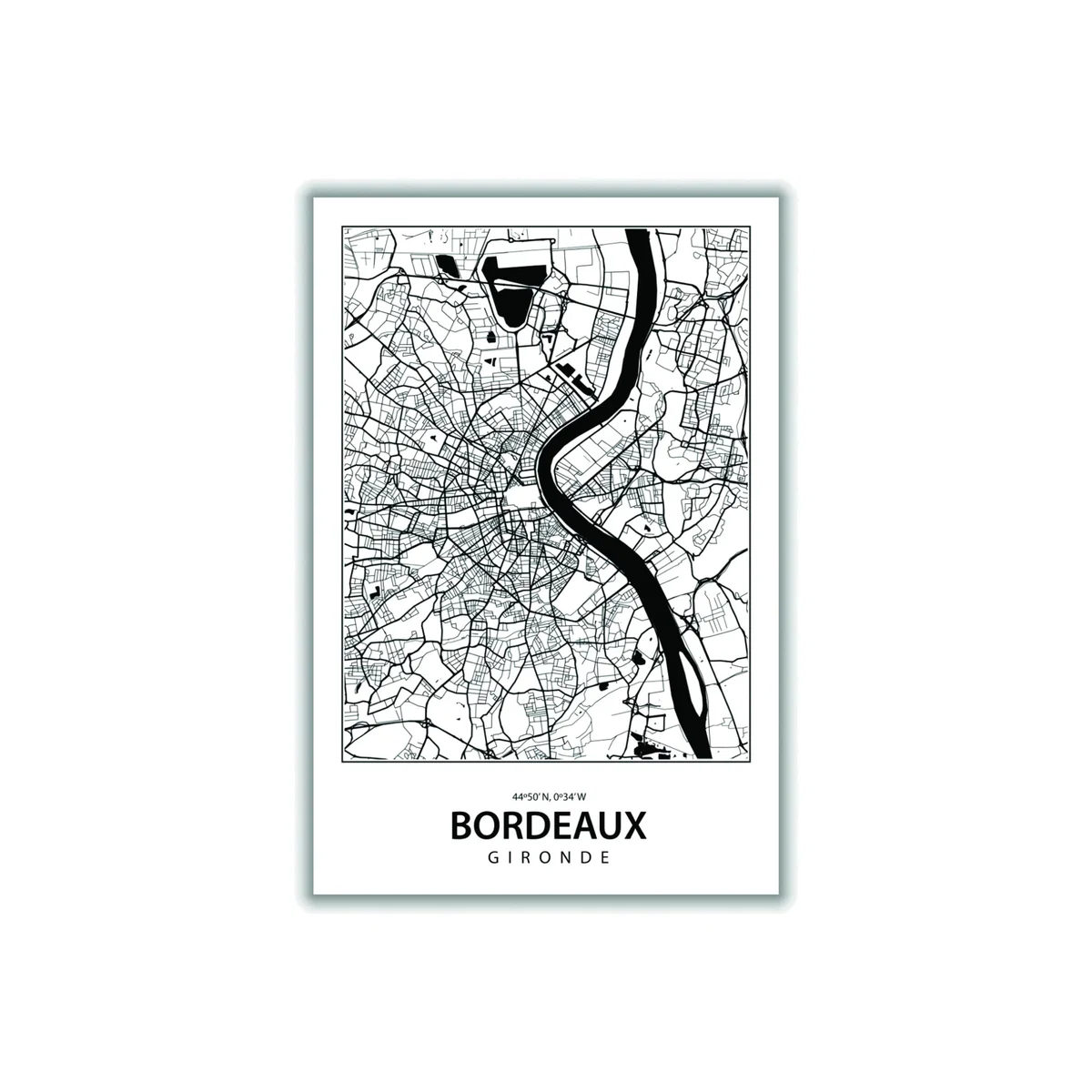Black Map Of Bordeaux A1 594 X 841Mm Stanley Print House – image 1