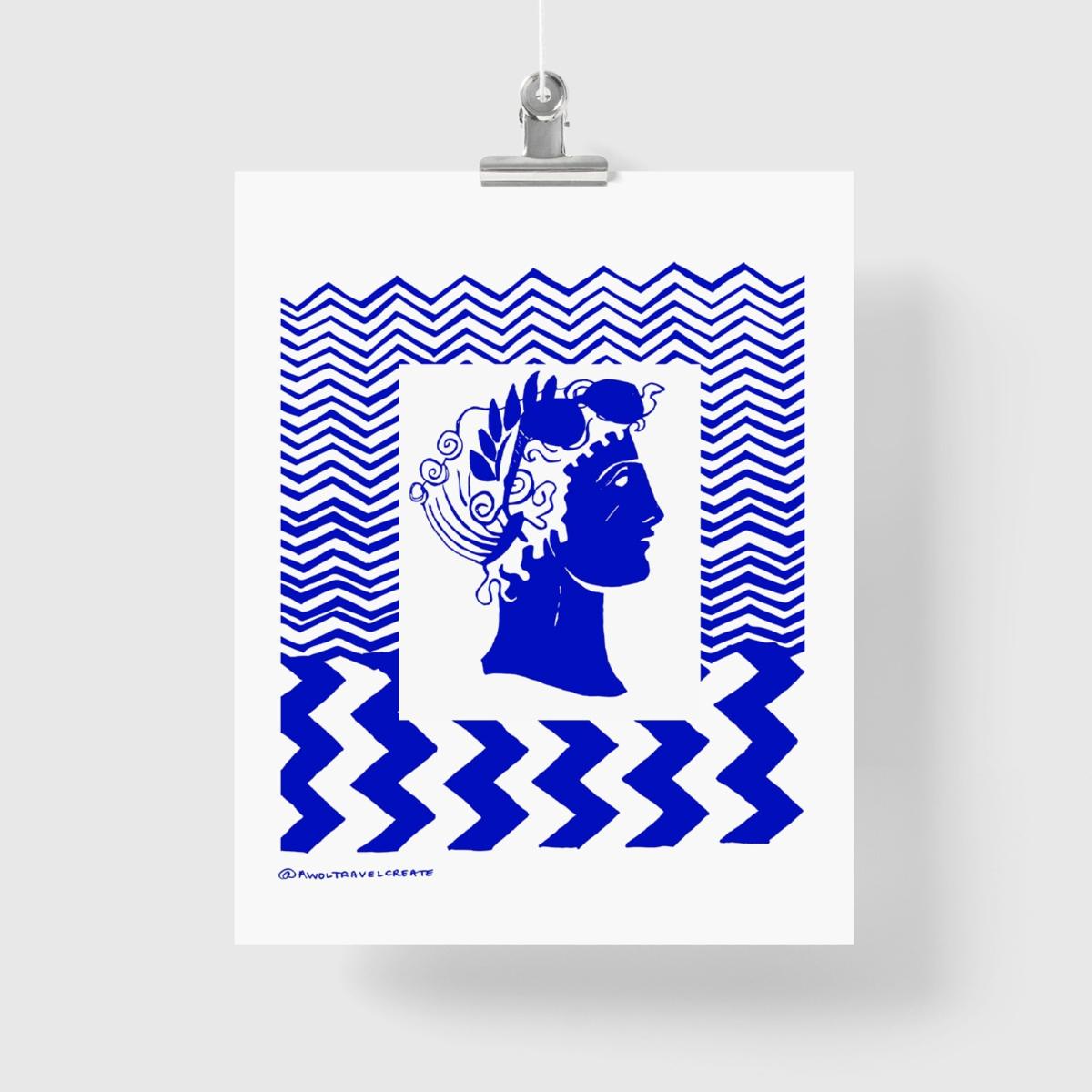 White / Blue Greek Islands Travel Art Print - Blue, White Awol – image 3