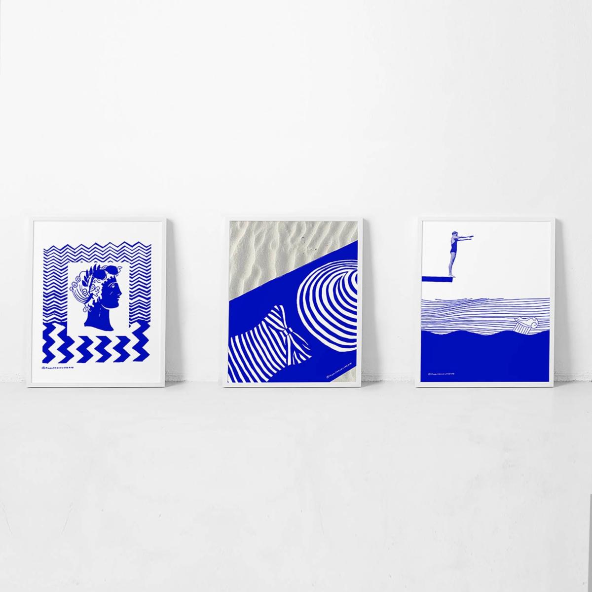 White / Blue Greek Islands Travel Art Print - Blue, White Awol – image 6