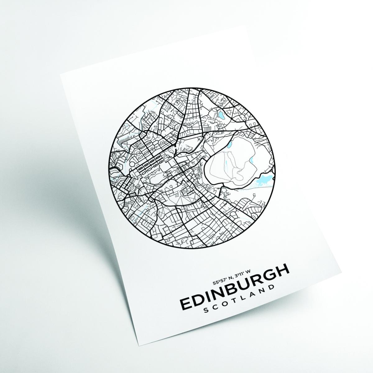 Black Map Of Edinburgh A2 420 X 594Mm Stanley Print House – image 2