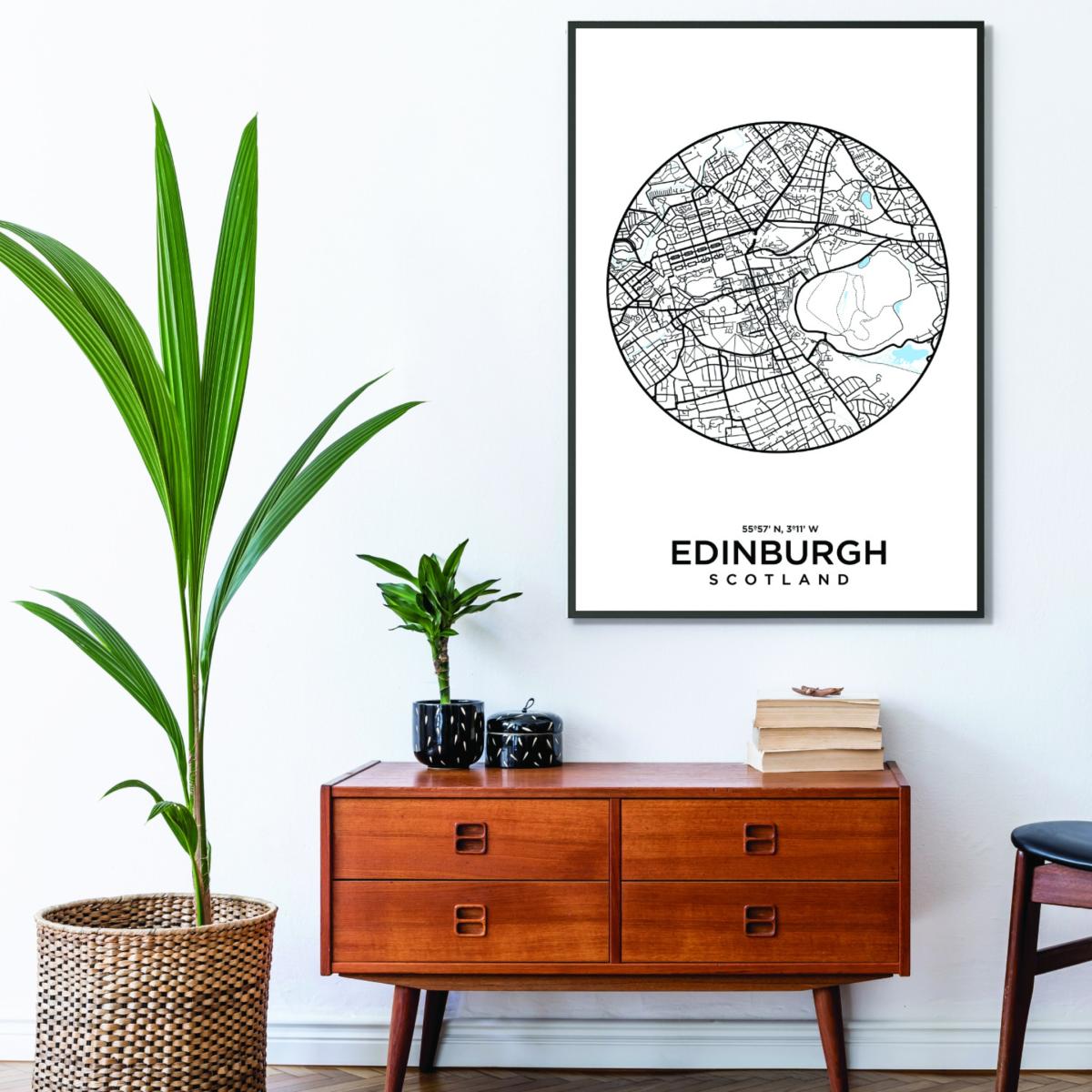Black Map Of Edinburgh A2 420 X 594Mm Stanley Print House – image 3