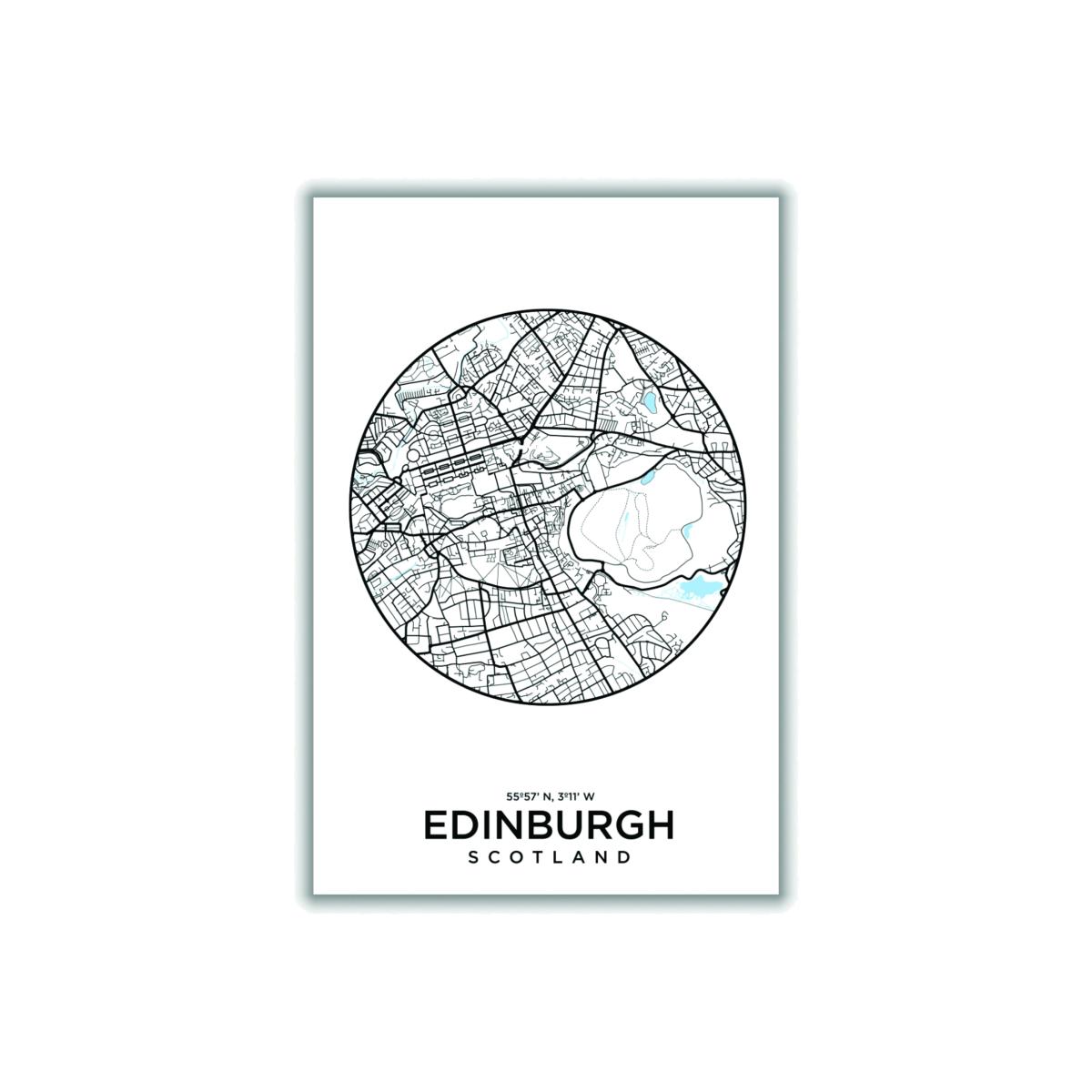 Black Map Of Edinburgh A2 420 X 594Mm Stanley Print House – image 1