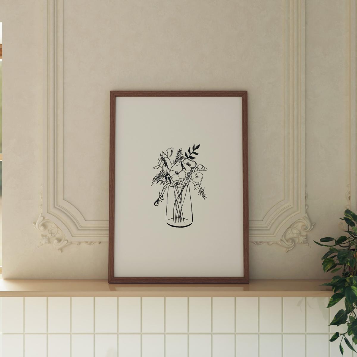 Black / White Perfect Bouquet Ink Drawing Print A3 297 X 420Mm Emily M Art & Design – image 3