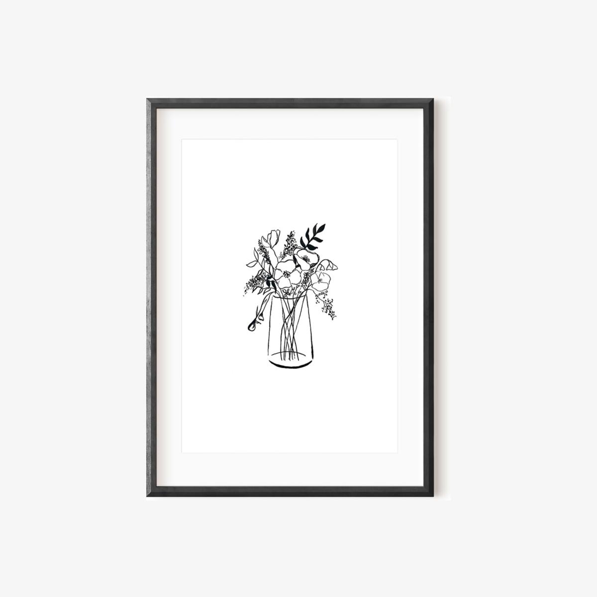 Black / White Perfect Bouquet Ink Drawing Print A3 297 X 420Mm Emily M Art & Design – image 1