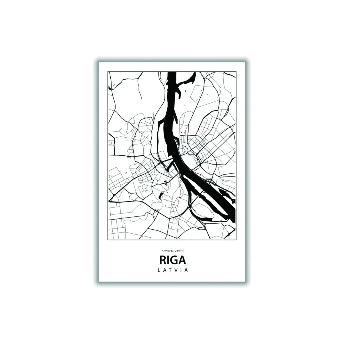 Black Map Of Riga Latvia Large Stanley Print House – image 1