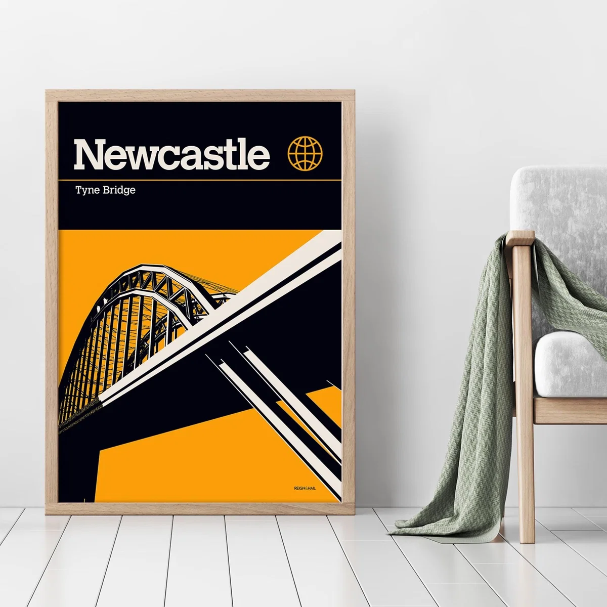Newcastle Tyne Bridge Modernist Architectural Travel Poster A2 420 X 594Mm Reign & Hail – image 3