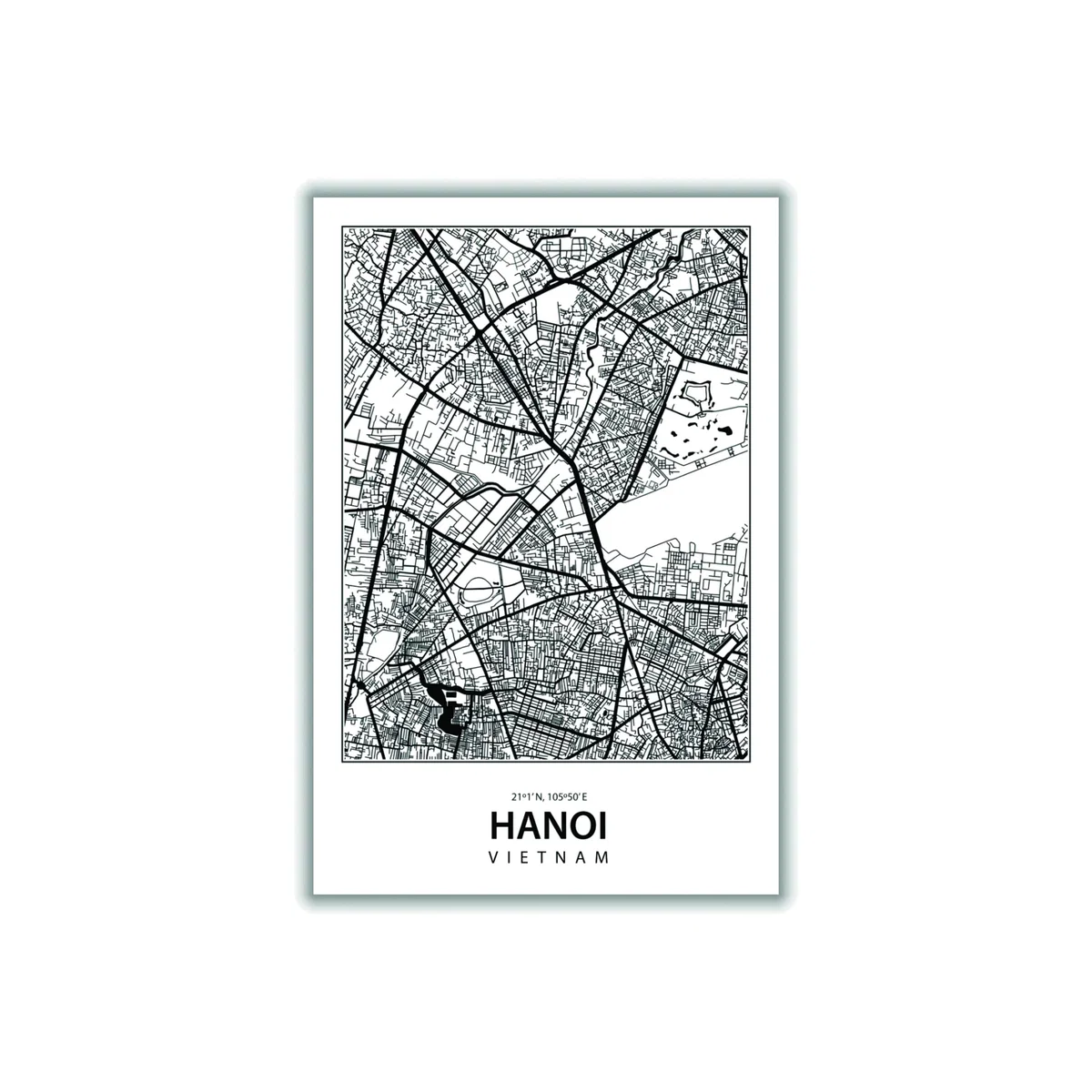Black Map Of Hanoi Vietnam Small Stanley Print House – image 1