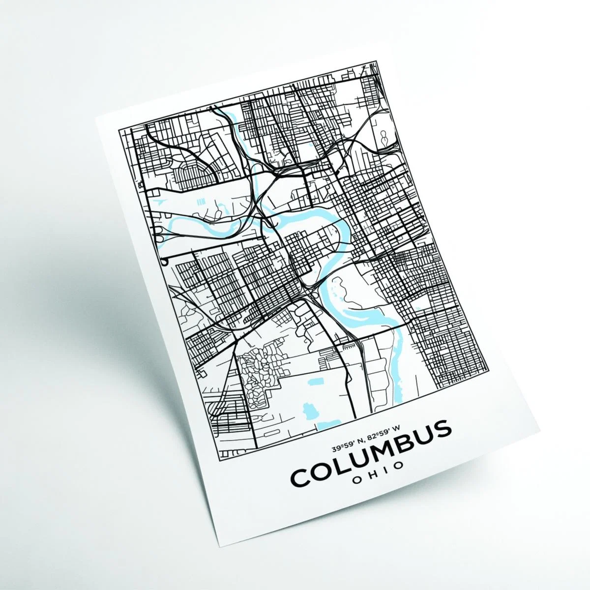 Black Map Of Colombus Ohio A1 594 X 841Mm Stanley Print House – image 2
