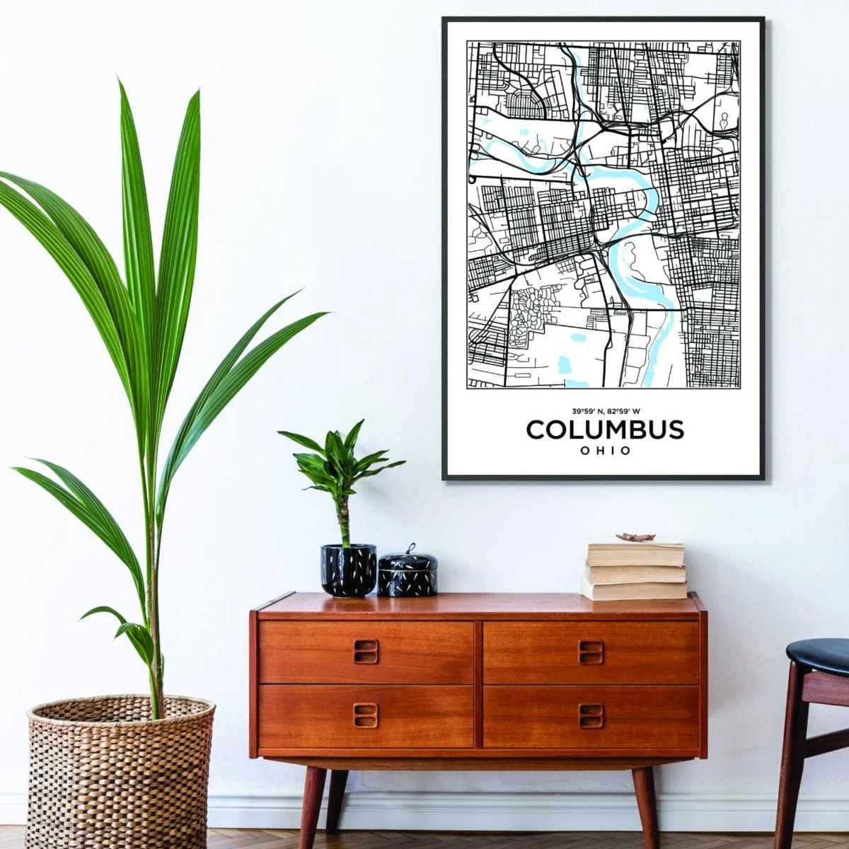 Black Map Of Colombus Ohio A1 594 X 841Mm Stanley Print House – image 3