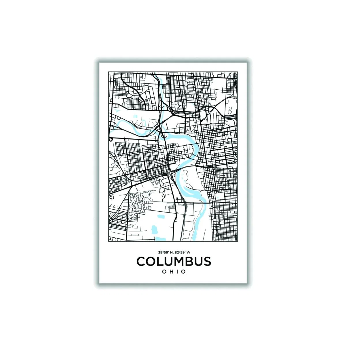 Black Map Of Colombus Ohio A1 594 X 841Mm Stanley Print House – image 1