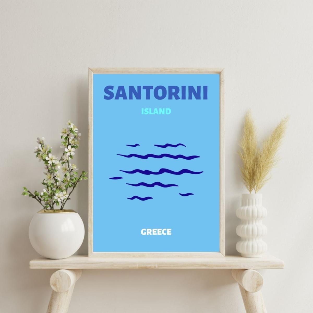 Blue Santorini Island Waves Poster | Artchi – image 2
