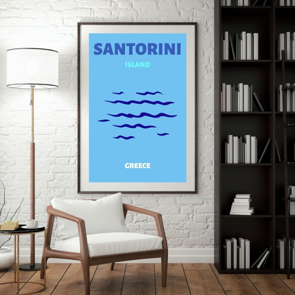 Blue Santorini Island Waves Poster | Artchi – image 3