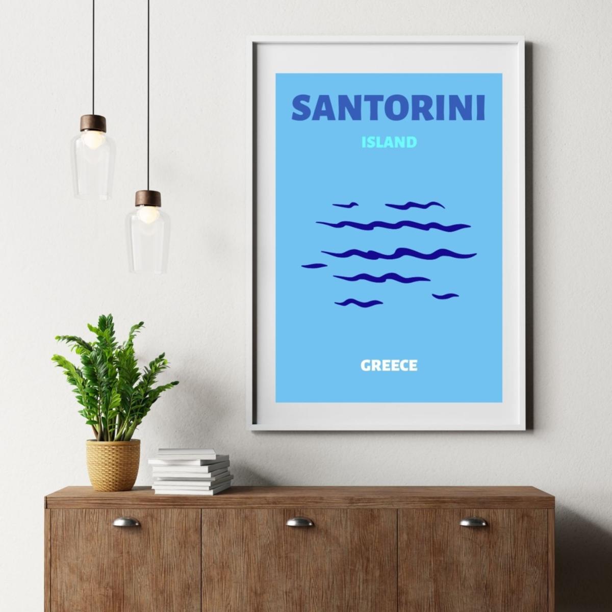 Blue Santorini Island Waves Poster | Artchi – image 4