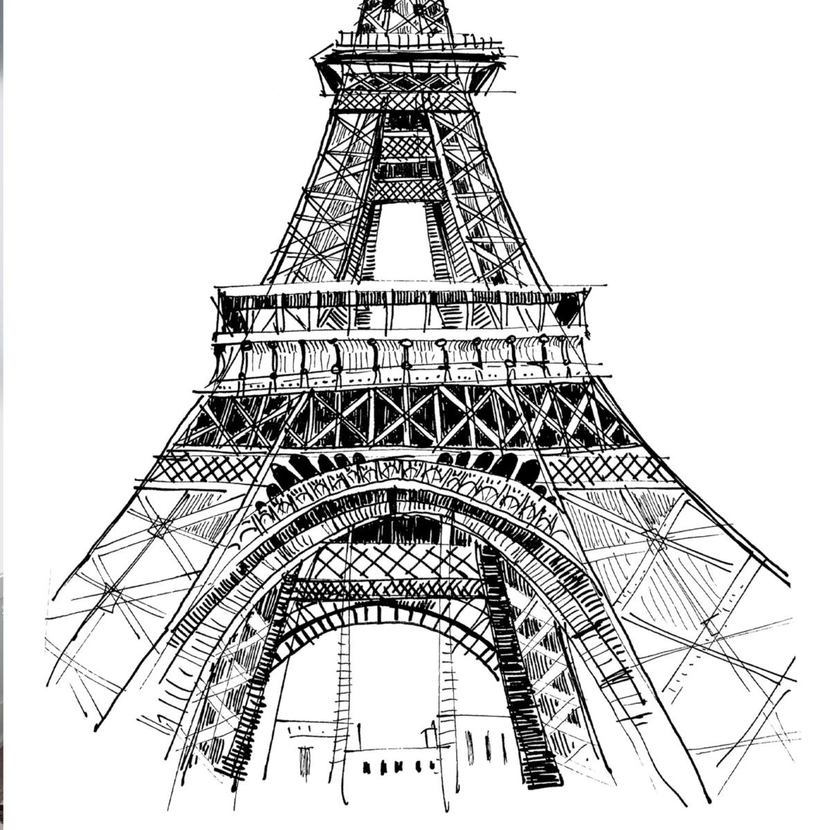 Black / White The Eiffel Tower, Paris Art Print: Iconic City Landmarks Illustrations A4 210 X 297Mm Awol – image 3