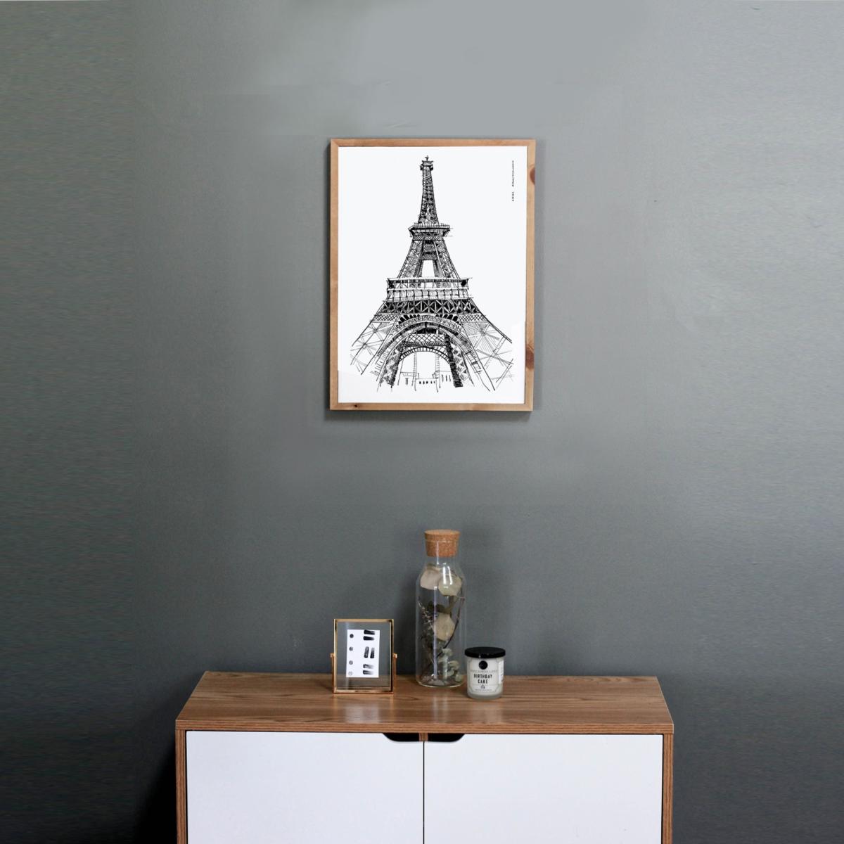 Black / White The Eiffel Tower, Paris Art Print: Iconic City Landmarks Illustrations A4 210 X 297Mm Awol – image 5