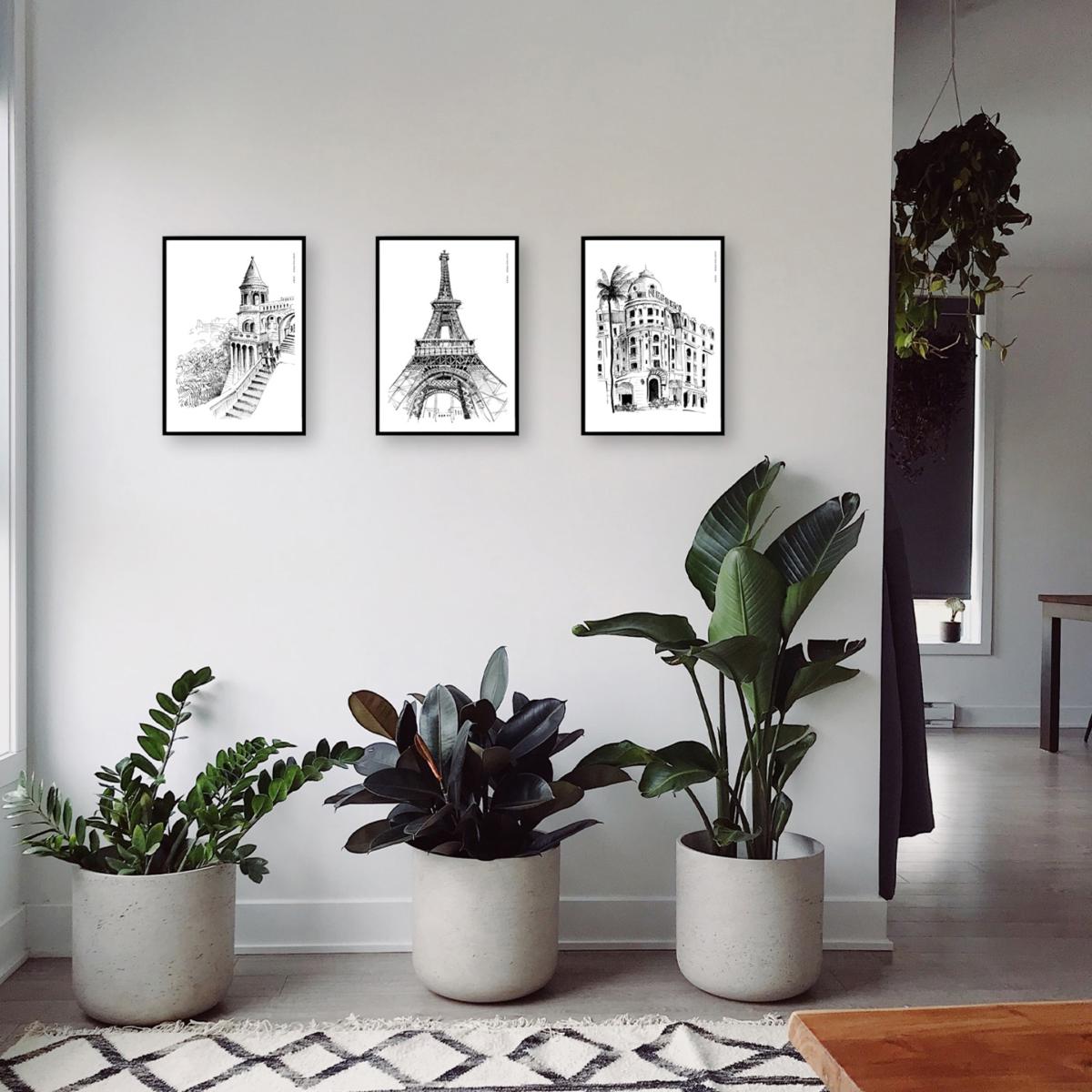 Black / White The Eiffel Tower, Paris Art Print: Iconic City Landmarks Illustrations A4 210 X 297Mm Awol – image 6
