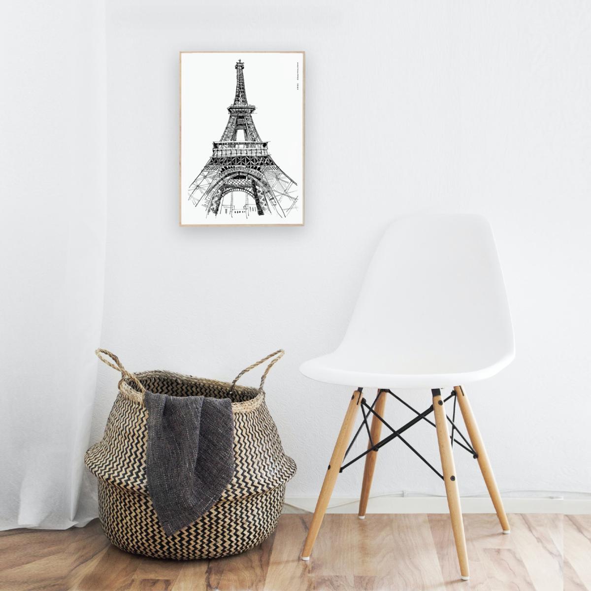Black / White The Eiffel Tower, Paris Art Print: Iconic City Landmarks Illustrations A4 210 X 297Mm Awol – image 8