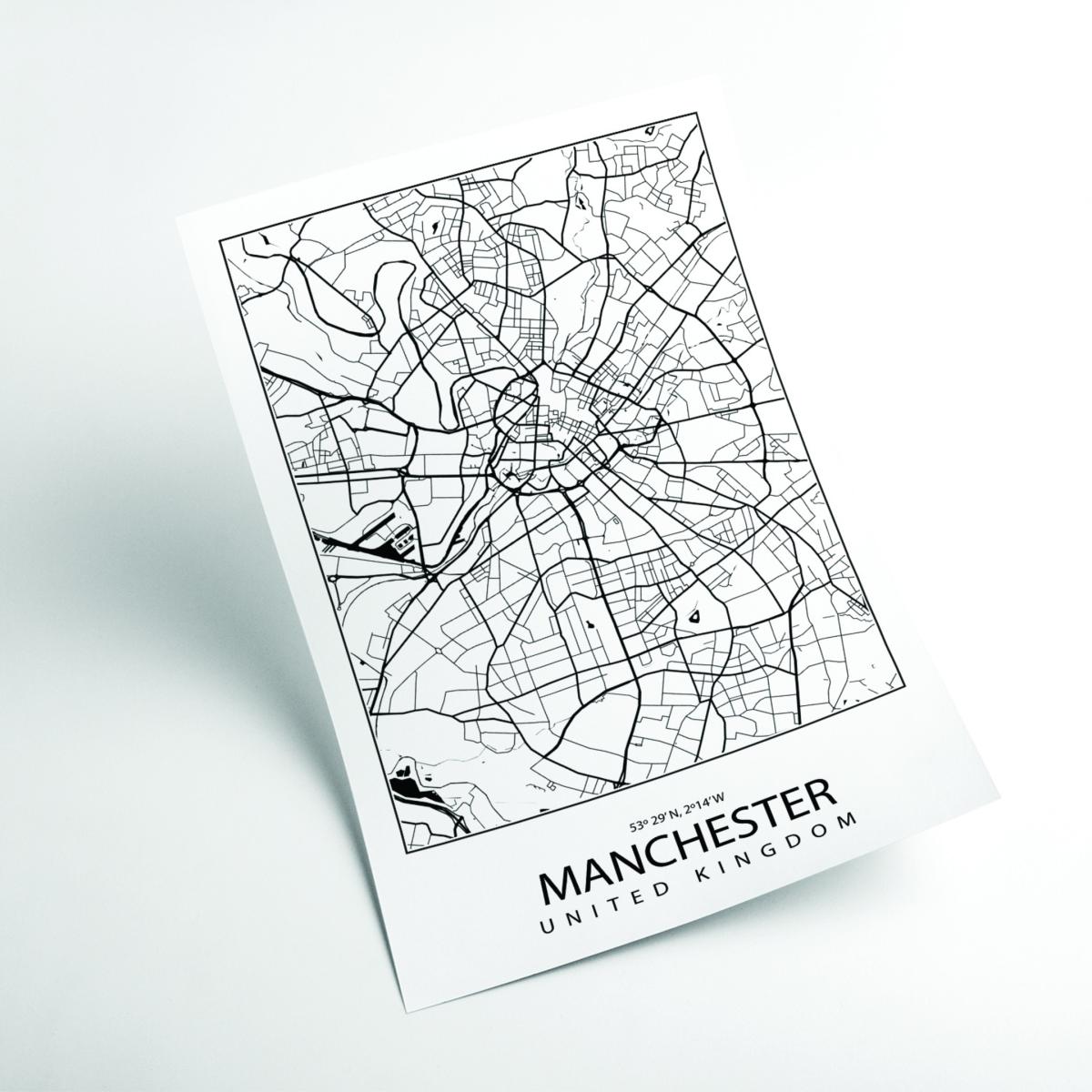 Black Map Of Manchester United Kingdom A3 297 X 420Mm Stanley Print House – image 2
