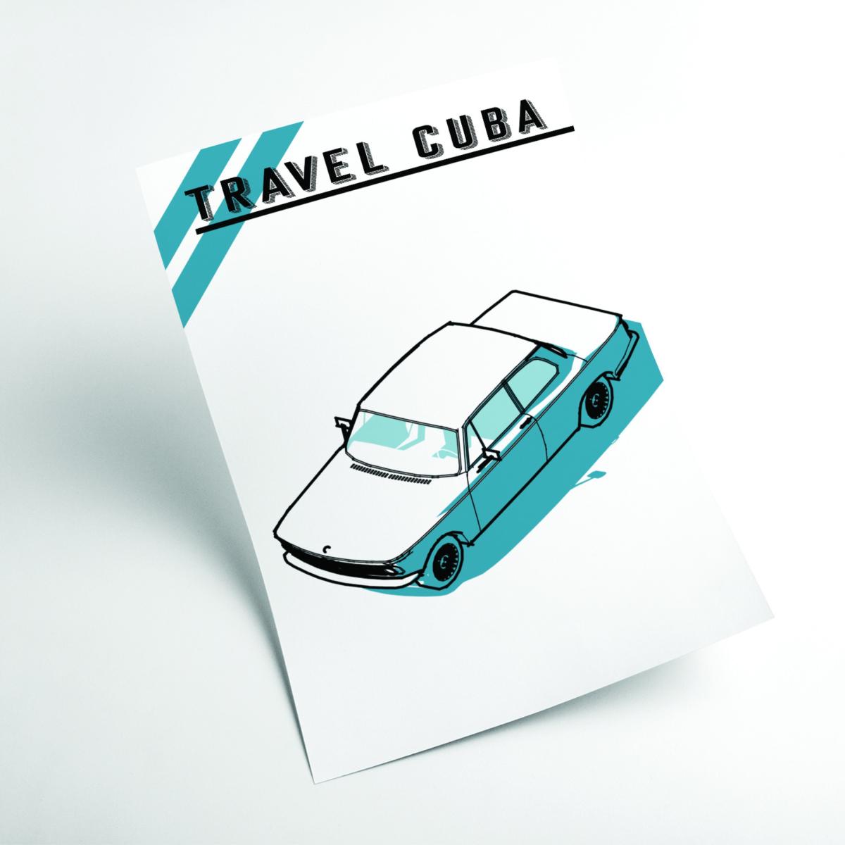 Travel Cuba Blue Car A4 210 X 297Mm Stanley Print House – image 2
