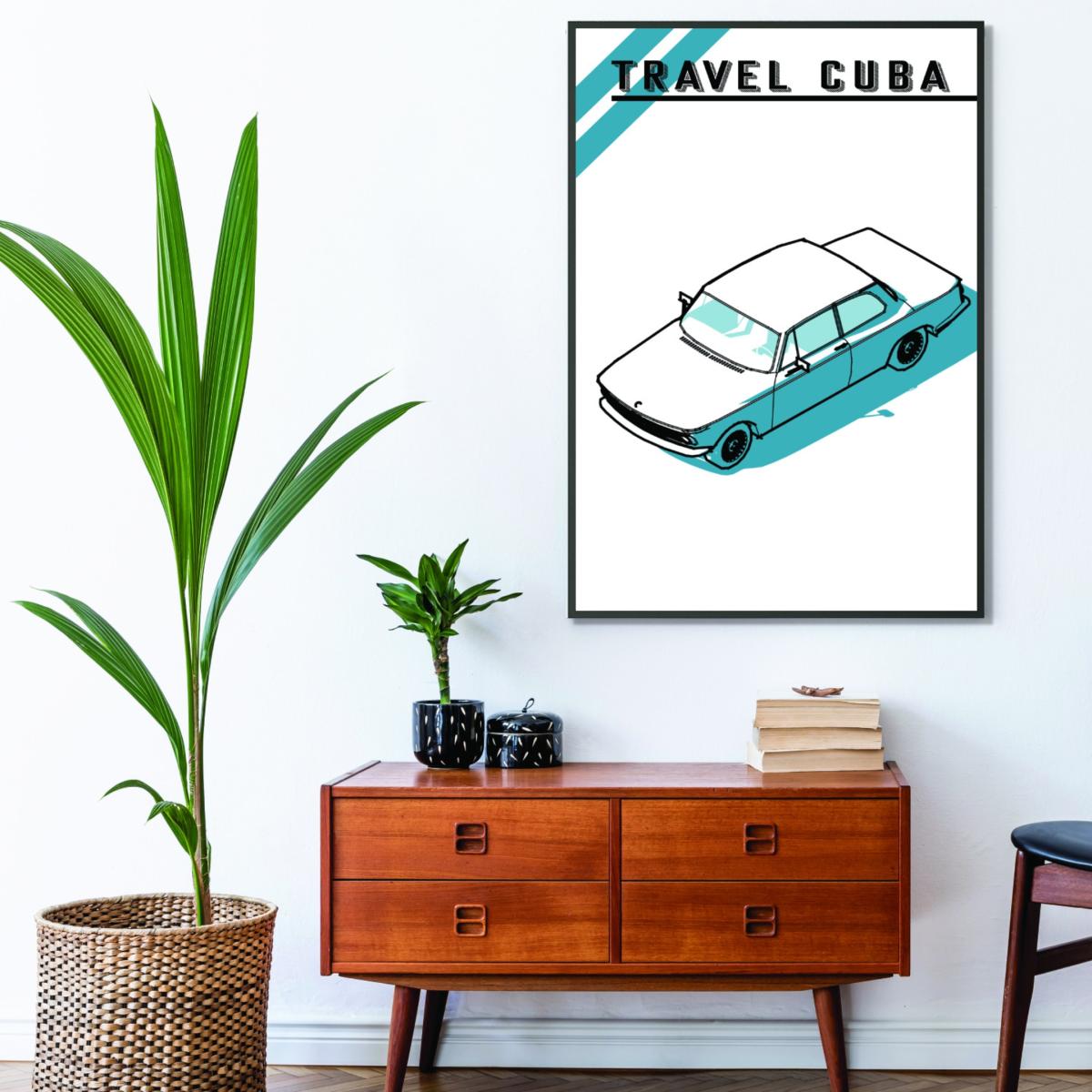 Travel Cuba Blue Car A4 210 X 297Mm Stanley Print House – image 3