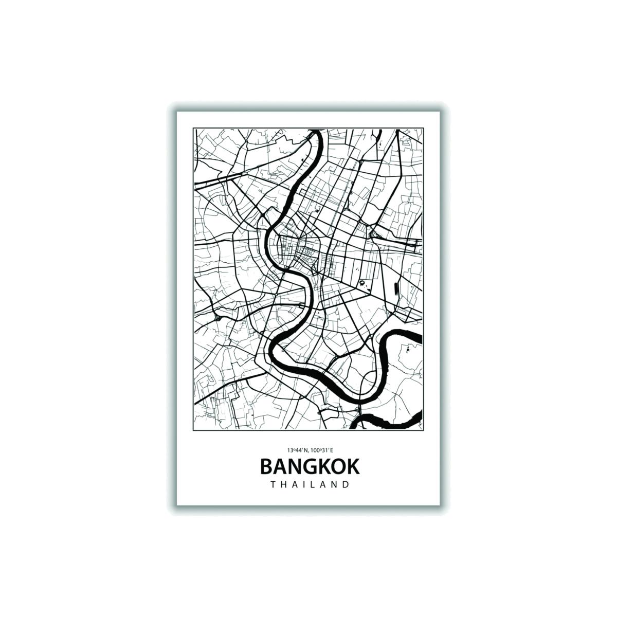 Black Map Of Bangkok Thailand A1 594 X 841Mm Stanley Print House – image 1