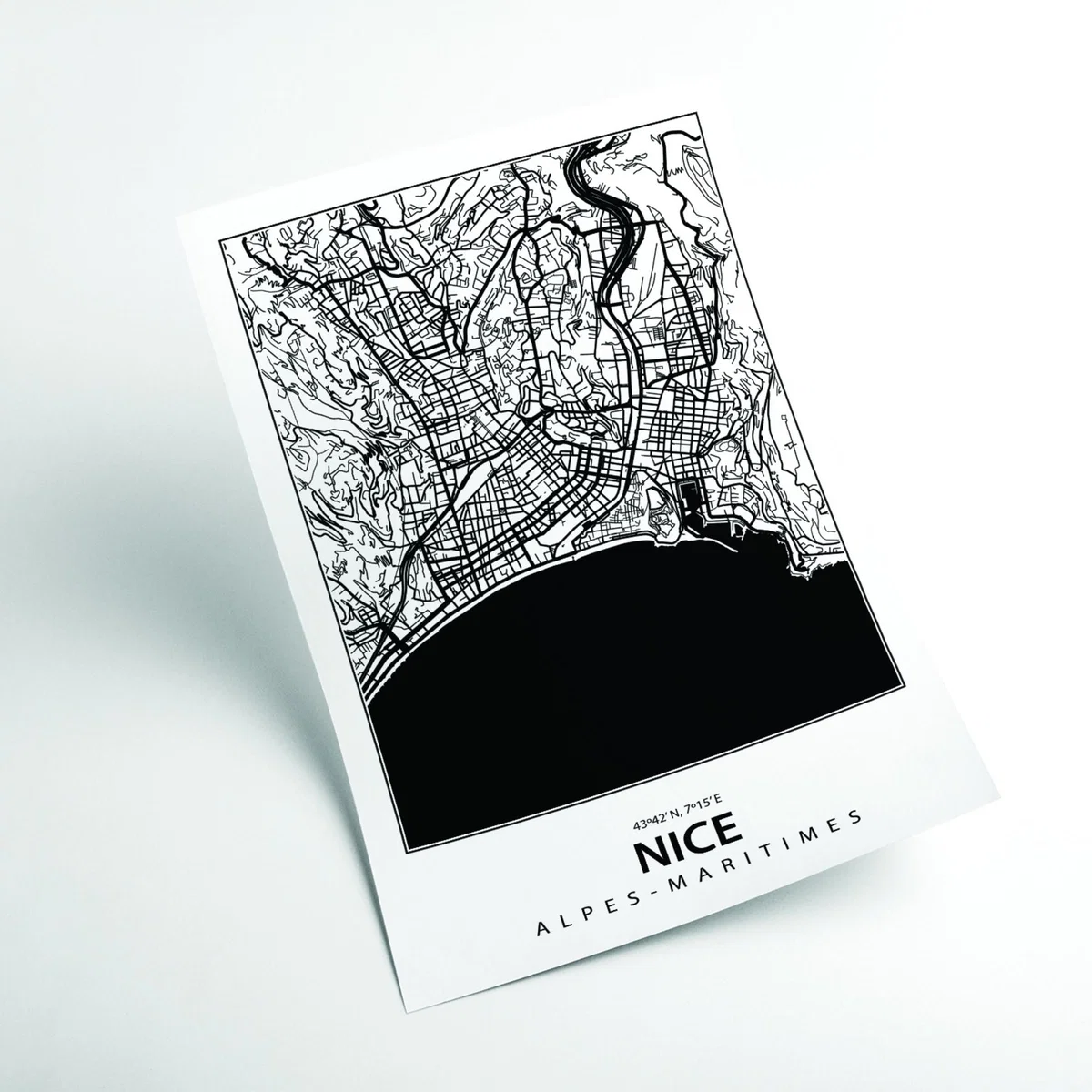 Black Map Of Nice A3 297 X 420Mm Stanley Print House – image 2
