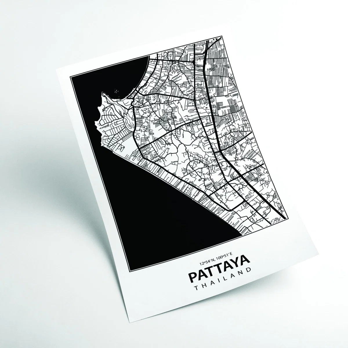 Black Map Of Pattaya Thailand Extra Large Stanley Print House – image 2