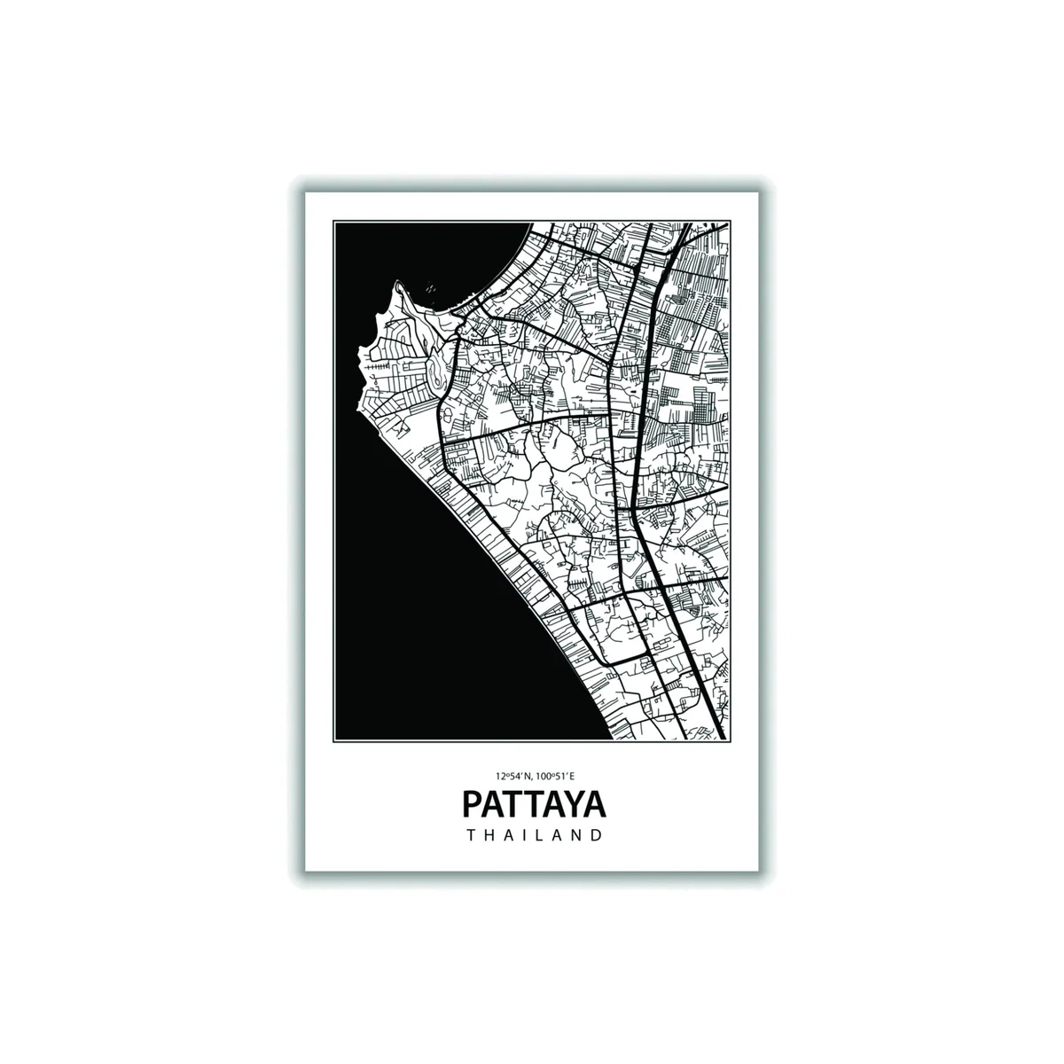 Black Map Of Pattaya Thailand Extra Large Stanley Print House – image 1