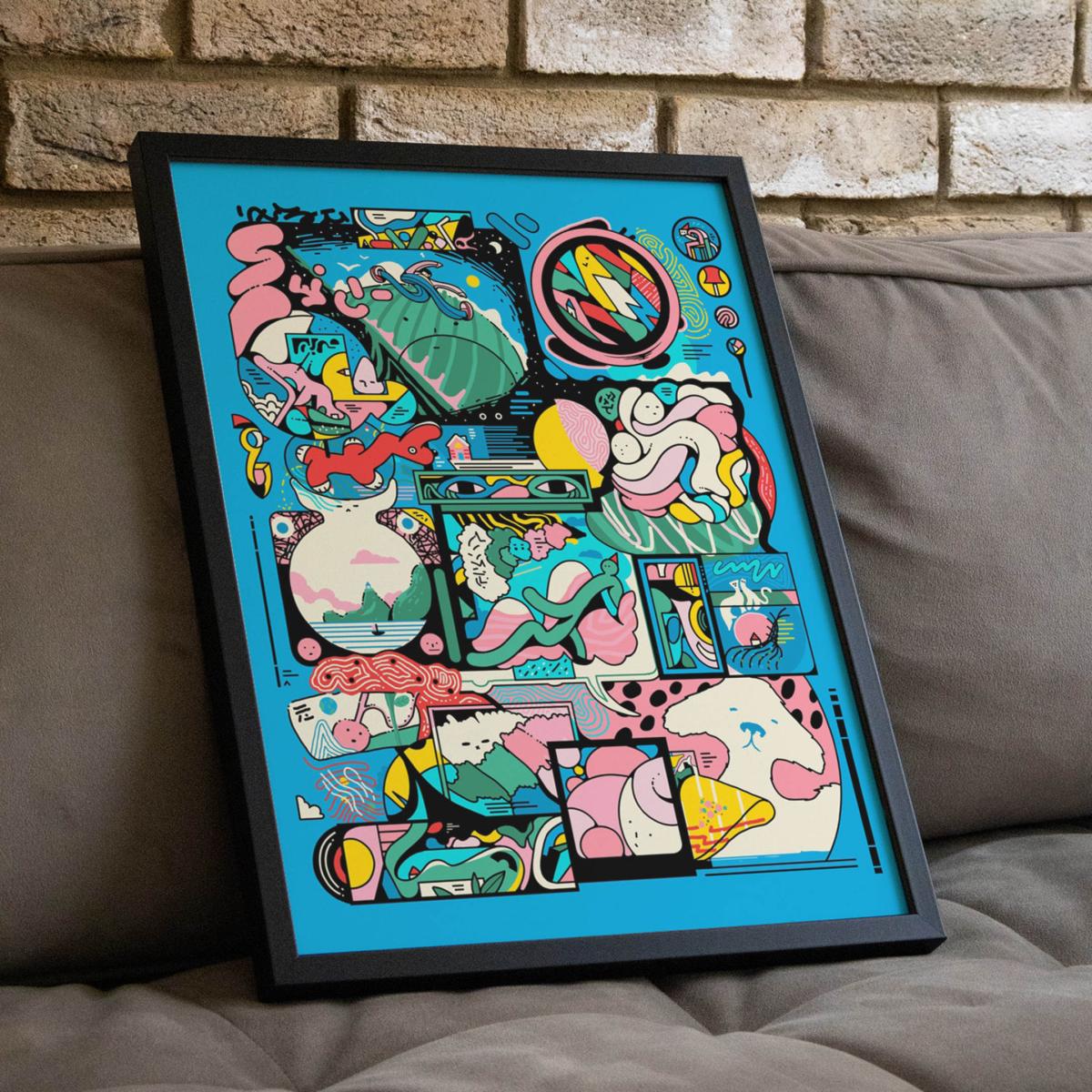 Blue Gummday - Abstract Illustration Art Print - Small | 12 X 16" | East Side Studio London – image 3