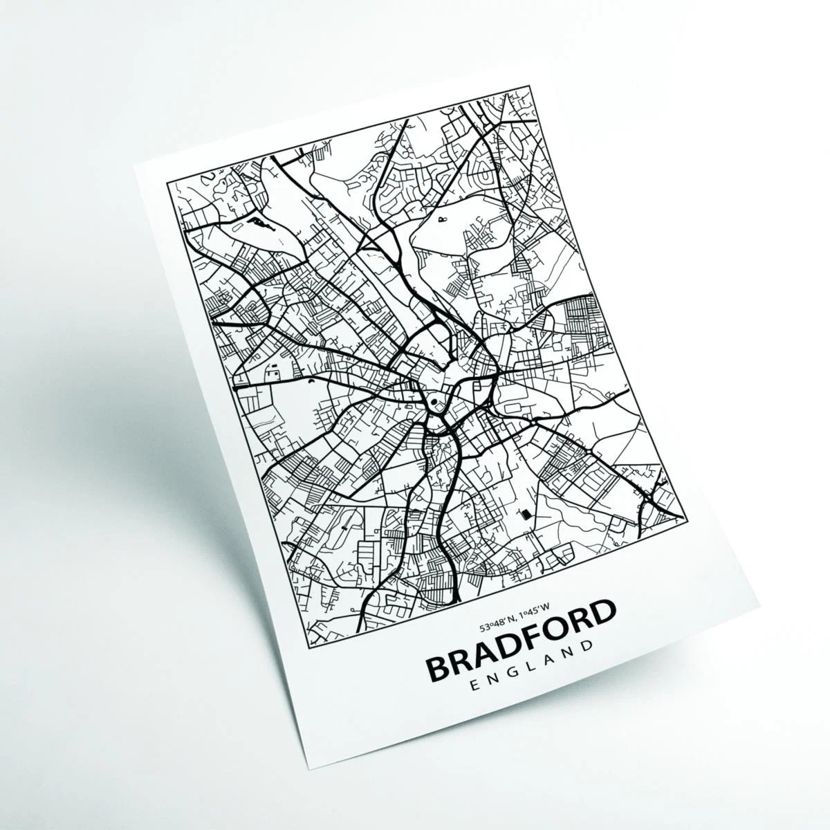 Black Map Of Bradfod A3 297 X 420Mm Stanley Print House – image 2