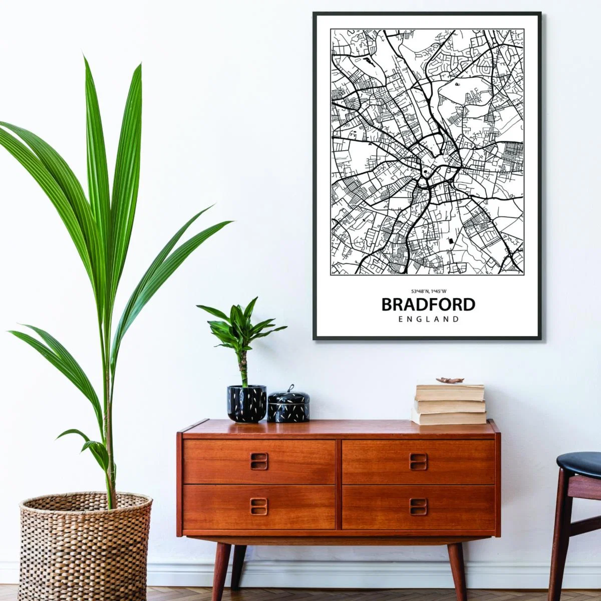 Black Map Of Bradfod A3 297 X 420Mm Stanley Print House – image 3