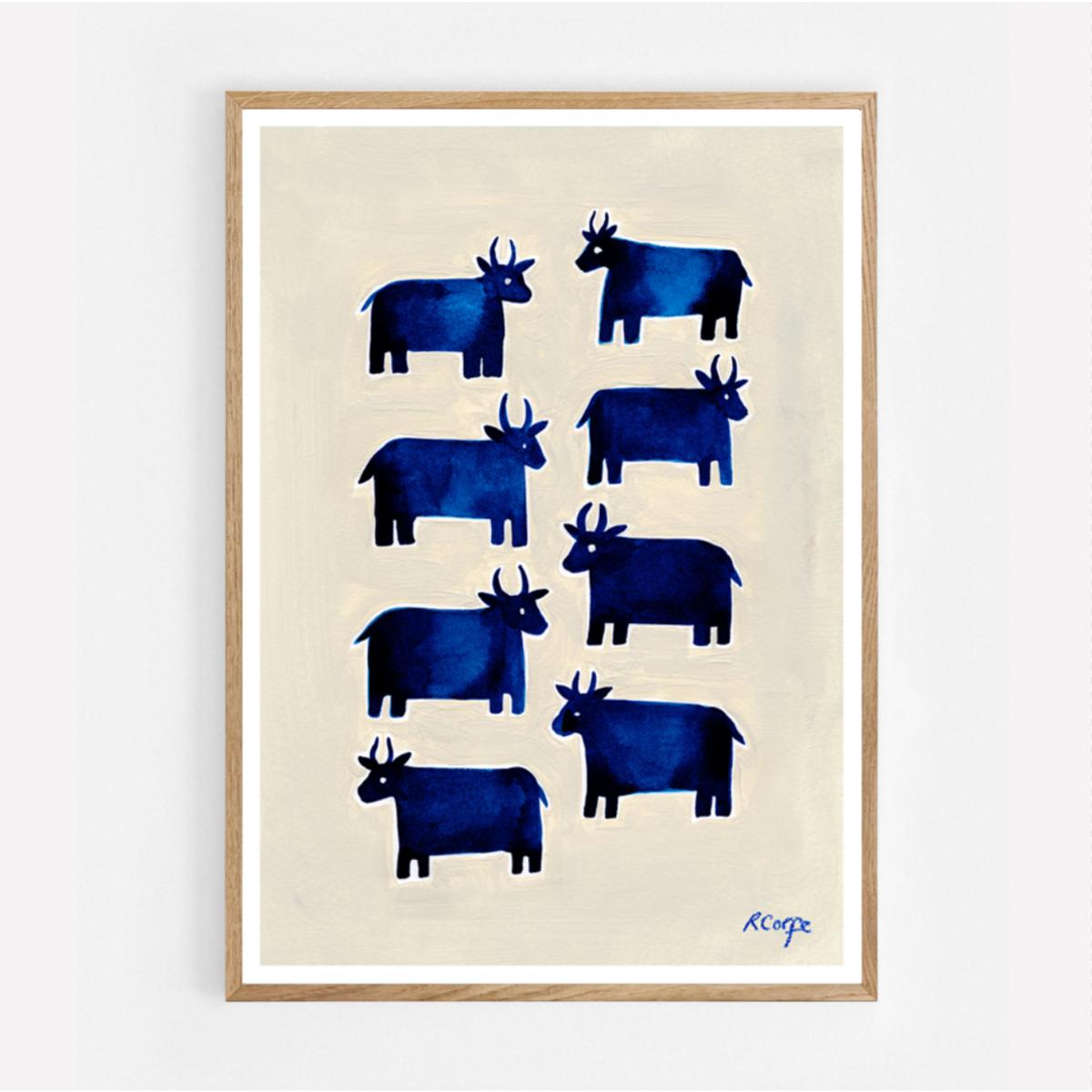 Neutrals / Blue A3 - Blue Cow Print Rosanna Corfe – image 2