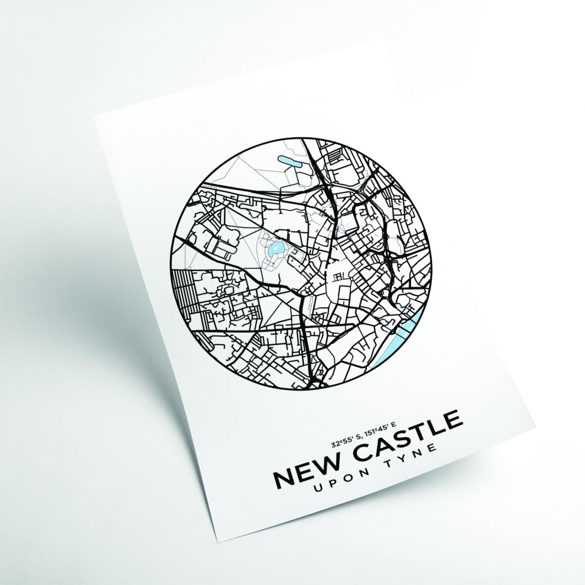 Black Map Of New Castle A1 594 X 841Mm Stanley Print House – image 2