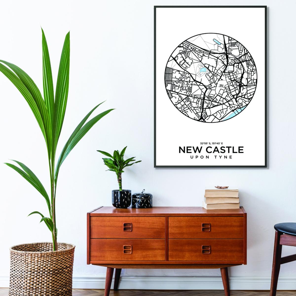 Black Map Of New Castle A1 594 X 841Mm Stanley Print House – image 3
