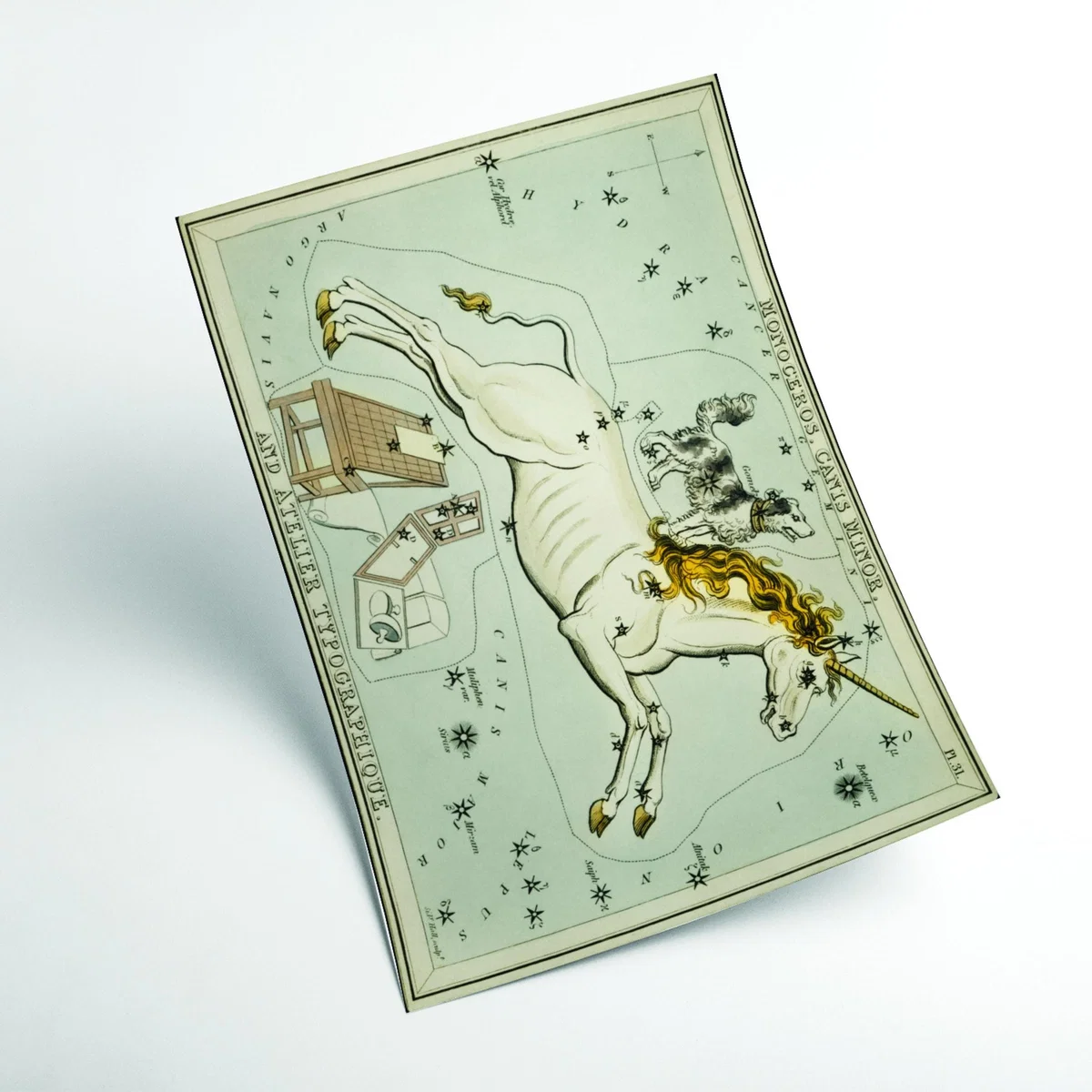 Neutrals Astronomical Chart Illustration Of The Monoceros, Canis Minor And The Atelier Typographique A2 420 X 594Mm Stanley Print House – image 2