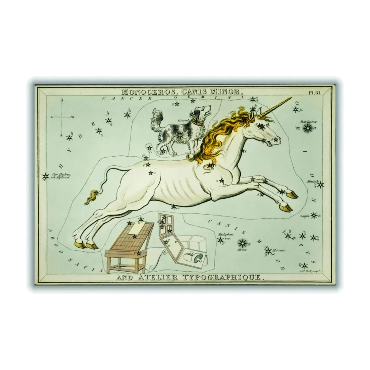 Neutrals Astronomical Chart Illustration Of The Monoceros, Canis Minor And The Atelier Typographique A2 420 X 594Mm Stanley Print House – image 1