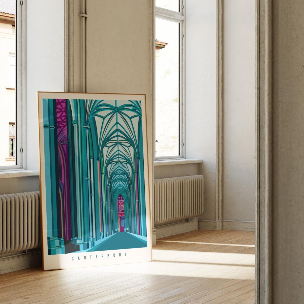 Blue Canterbury Cathedral Art Print | A3 | 297 X 420Mm | Eye for London Prints – image 2