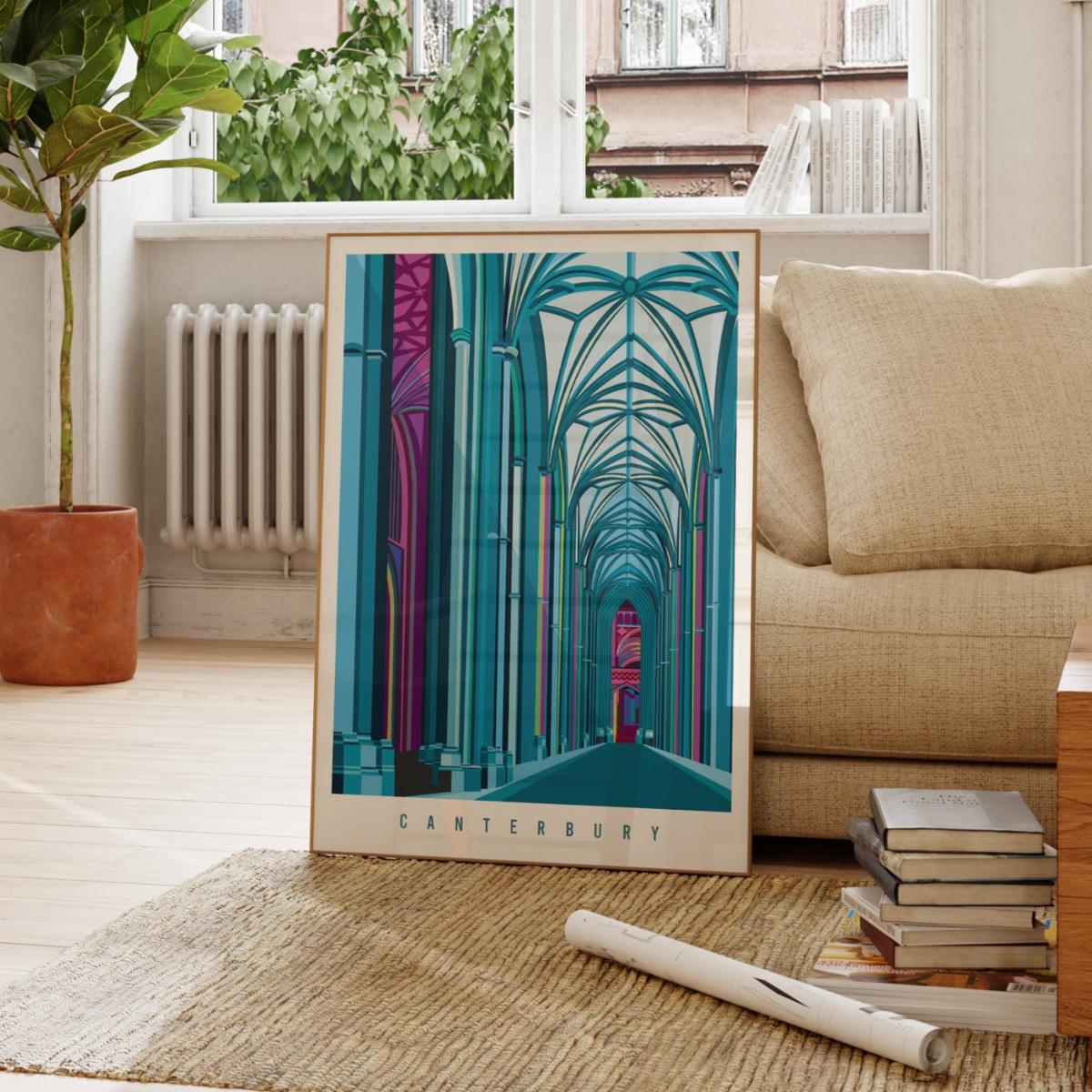 Blue Canterbury Cathedral Art Print | A3 | 297 X 420Mm | Eye for London Prints – image 3