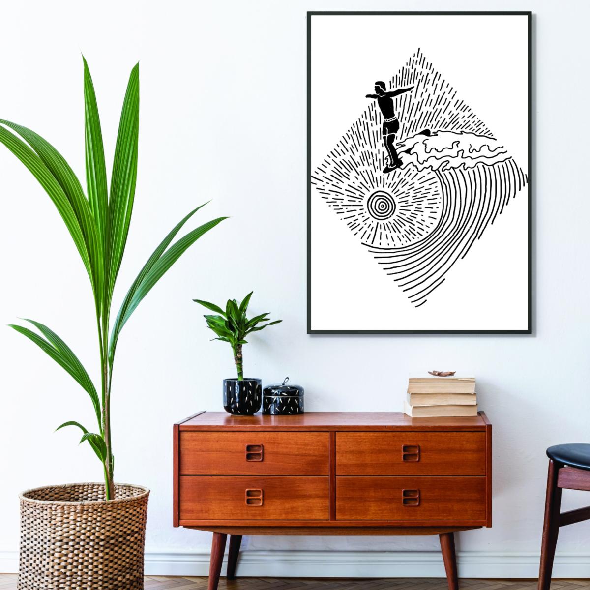 Black Surfer Line Drawing A3 297 X 420Mm Stanley Print House – image 3