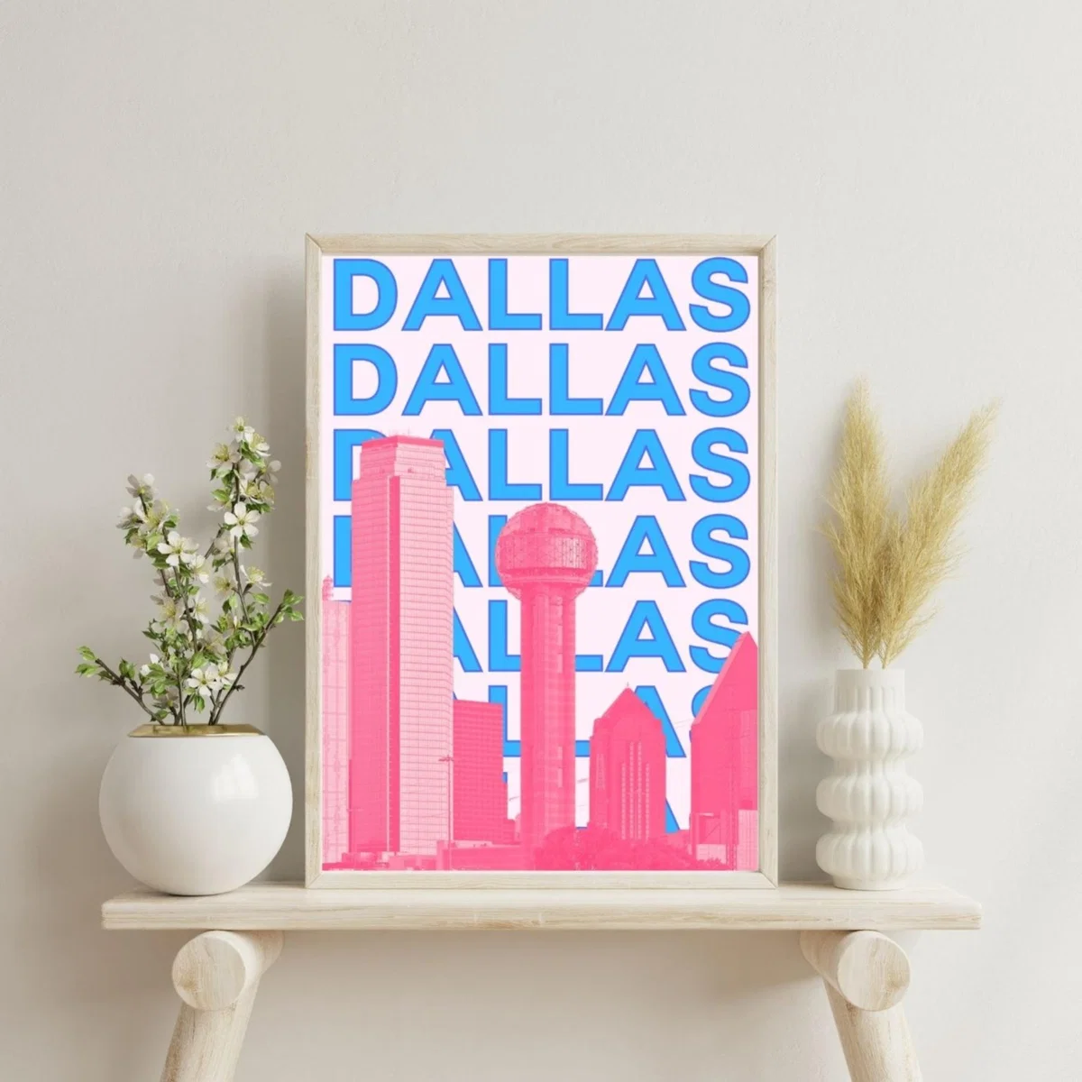 Pink / Purple Dallas Skyline Retro Poster | Artchi – image 2
