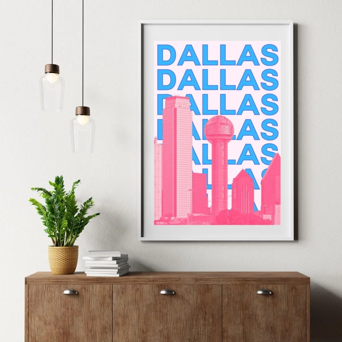 Pink / Purple Dallas Skyline Retro Poster | Artchi – image 4