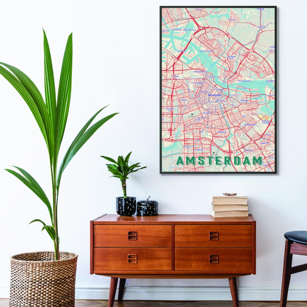 Red Retro Map - Amsterdam A1 594 X 841Mm Stanley Print House – image 3