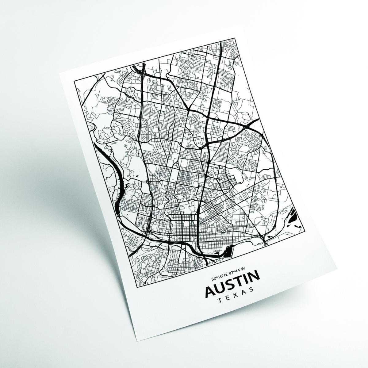 Black Map Of Austin Texas A3 297 X 420Mm Stanley Print House – image 2