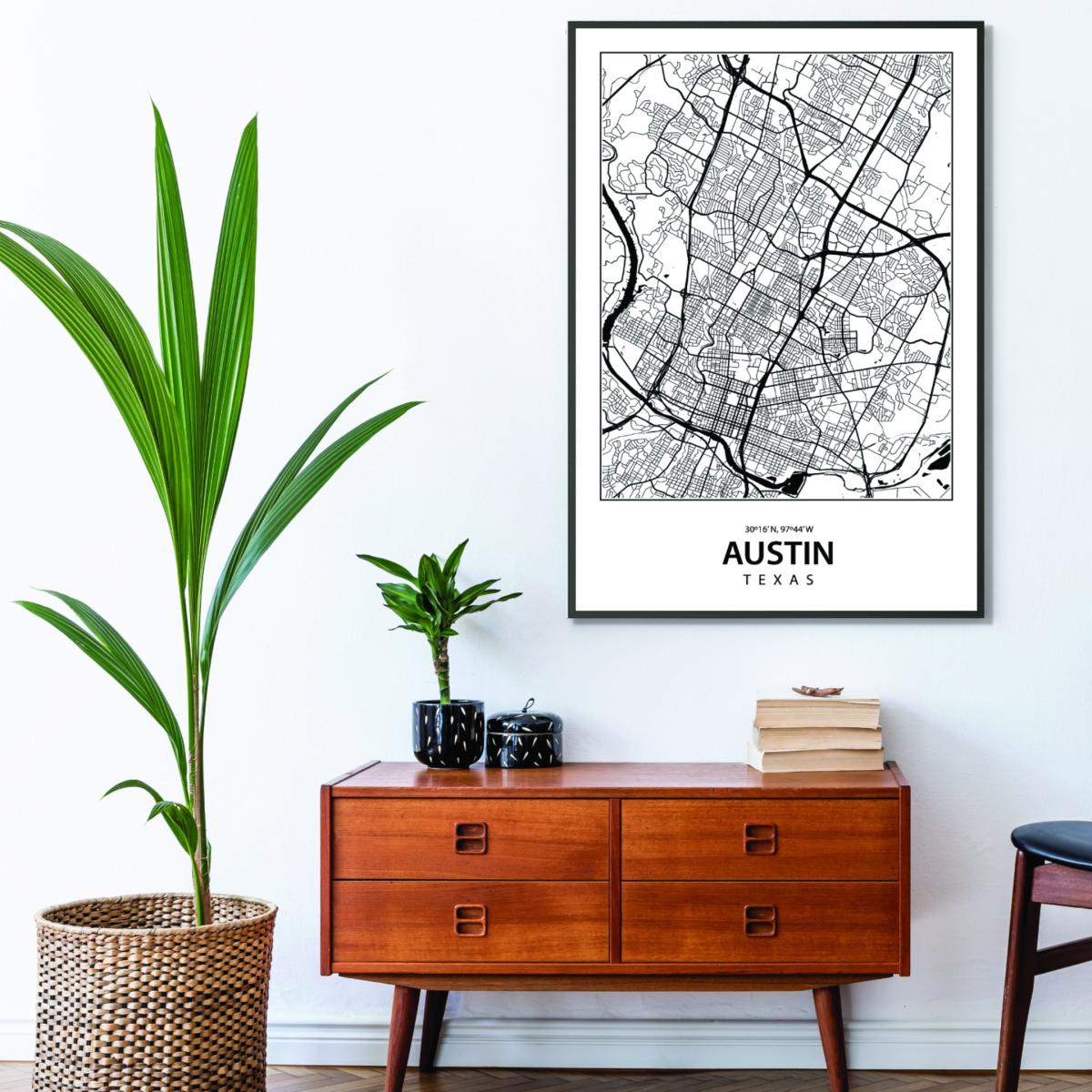 Black Map Of Austin Texas A3 297 X 420Mm Stanley Print House – image 3