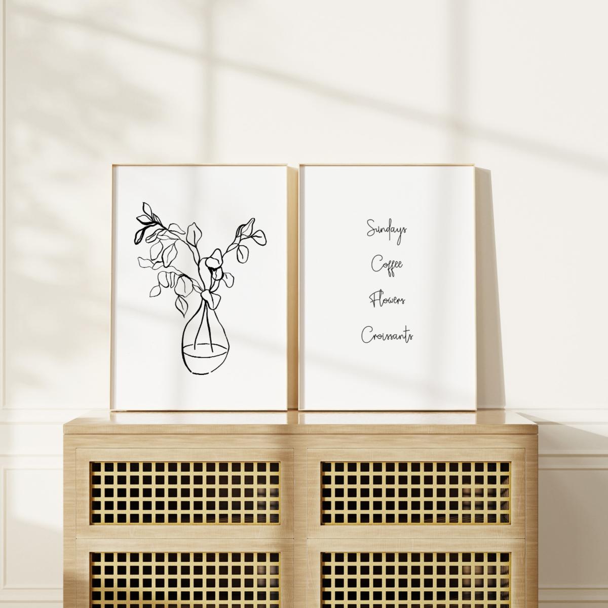 Black / White Eucalyptus Branches And Handwritten Print Duo A3 297 X 420Mm Emily M Art & Design – image 2